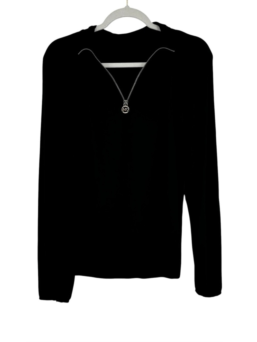 Michael Michael Kors Medium Black Rayon/Spandex Henley W Silver Zipper and Logo